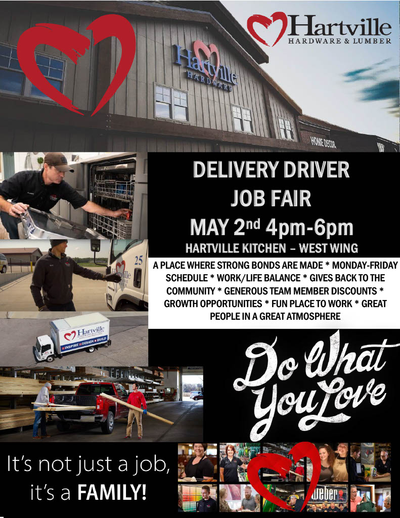 JeniferMoreHRM's tweet photo. Are you looking for a delivery driver position?  We are looking for Lumber Delivery Drivers, Appliance Drivers and Outdoor Power Drivers.  We would love to talk with you at our upcoming Job Fair! May 2nd 4PM-6PM #love #job #deliverydriver #hardwarestore #dowhatyoulove #noweekends https://t.co/2fqK17olmL