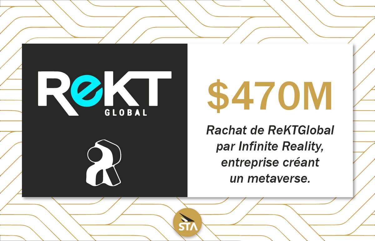 💰@ReKTGlobal (<a href="/Rogue/">Rogue Fashion</a>, <a href="/RoyalRavens/">Carolina Royal Ravens</a>) a été racheté $470M par l'entreprise de metaverse <a href="/EnterInfiniteIR/">Infinite Reality</a>💰 

Ce rachat est en partie justifié par le groupe #esport d'investir la scène #Web3.
iR aurait développé une stratégie pour pénétrer le marché Européen : Wait &amp; see !

#STAKRN