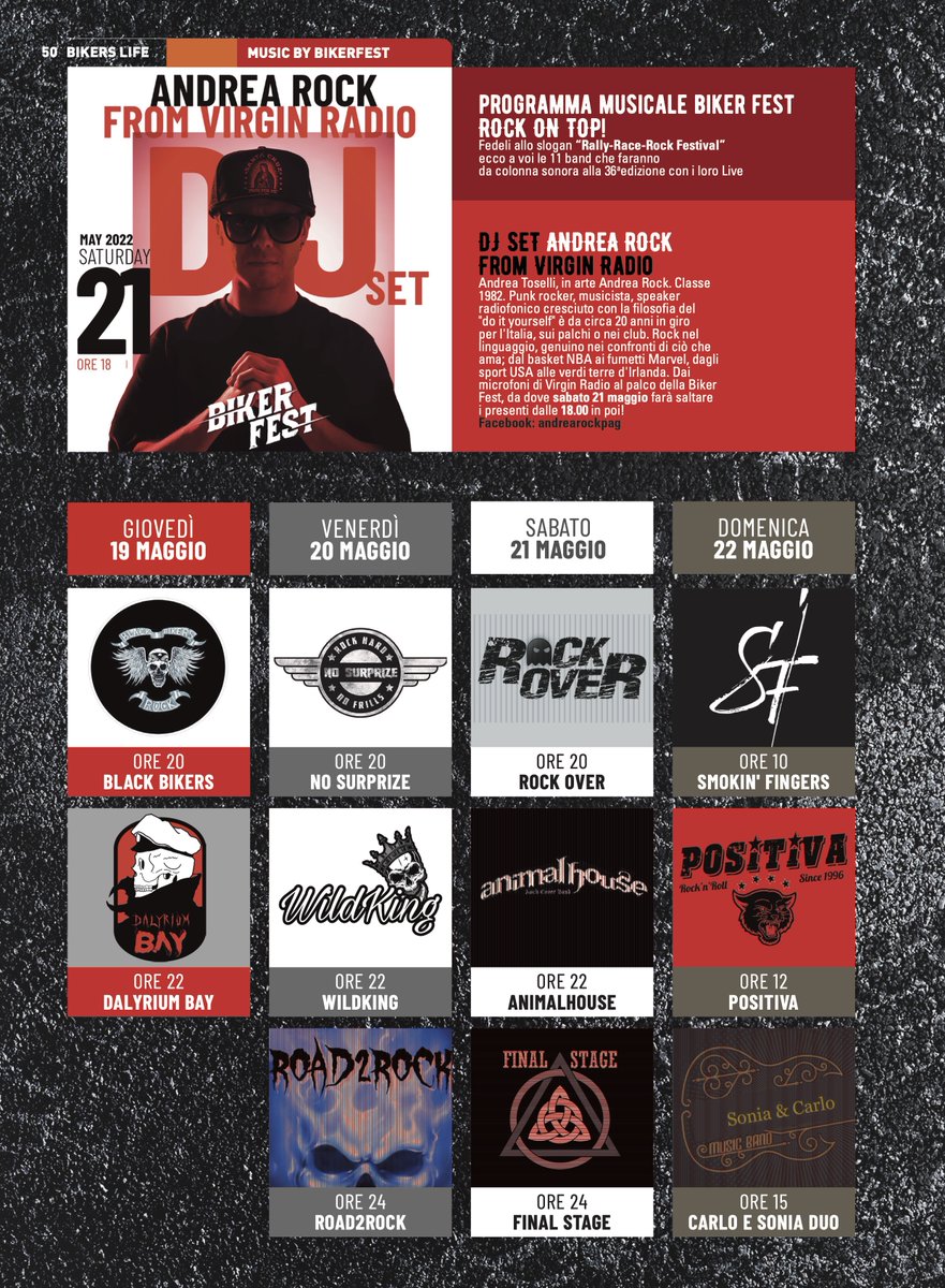 Biker_Fest's tweet photo. Fedeli allo slogan “Rally-Race-Rock Festival”, anche quest’anno la #musica #Live  di allietamento non mancherà con oltre 10 gruppi live sul palco della @Biker_Fest! 
Siete pronti a saltare? 19-22 maggio! 
#bikerfest #rallyracerockfestival #rockabilly #rocknroll #motorcycles #rock https://t.co/4Rf42CVTCc