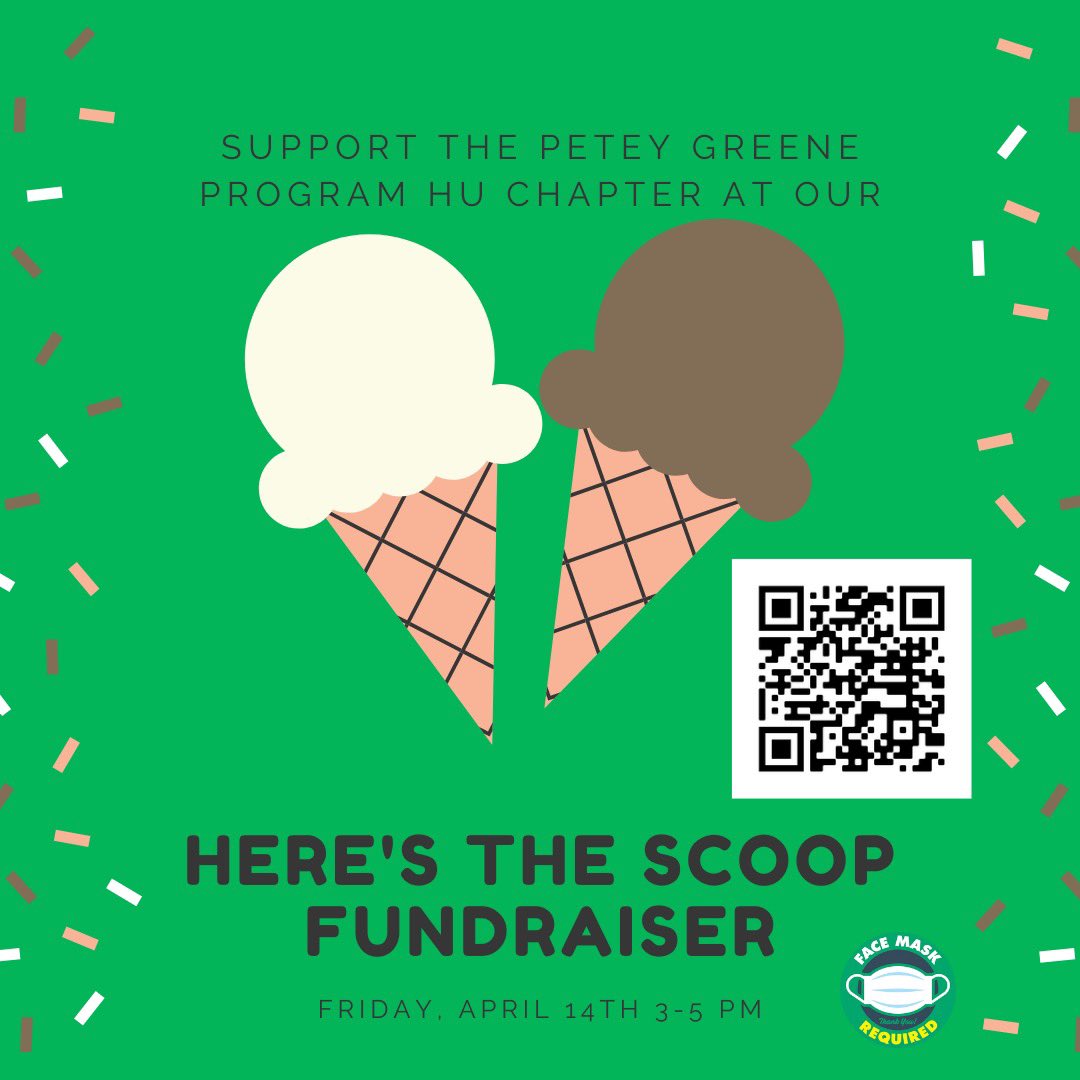 Showing your support for the Petey Greene Program at Howard University has never been sweeter! 🍦Come to our Here’s The Scoop fundraiser, happening TODAY from 3-5pm!

2824 Georgia Ave NW LL, Washington, DC 20001
#howarduniversity #hu25 #hu24 #hu23 #hu22 #peteygreeneprogram #pghu