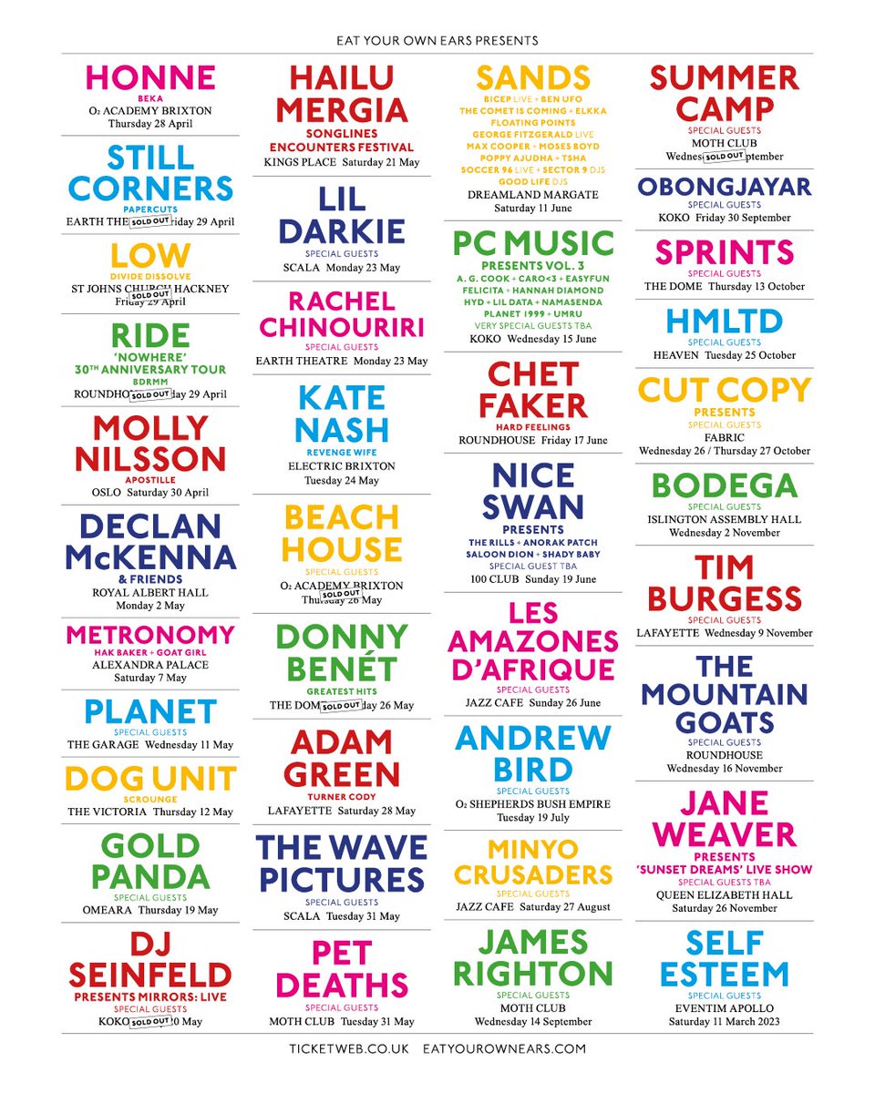 EatYourOwnEars's tweet image. HAPPY EASTER 🥚🐥🍫
IT’S GIVEAWAY TIME 🎟⁣
⁣
If you'd like to win a pair of tickets to ANY SHOW in this tweet, follow the steps below by Tue. We’ll be picking 2 winners (2 tickets each)
⁣
1. Retweet
2. Follow @eatyourownears ⁣
3. Tag the ARTIST whose show you'd like to attend