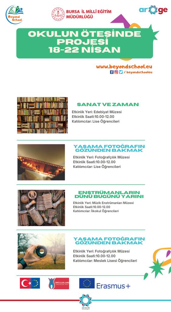 bursailmemarge's tweet photo. Okulun Ötesinde Erasmus Projesi kapsamında 18-22 Nisan tarihleri arasında farklı mekanlarda yapılan öğrenci etkinliklerimiz devam ediyor.
@serkangur_bursa @mahmut34979199 @bursailmem @beyondschooleu https://t.co/MgdnGG4GnL