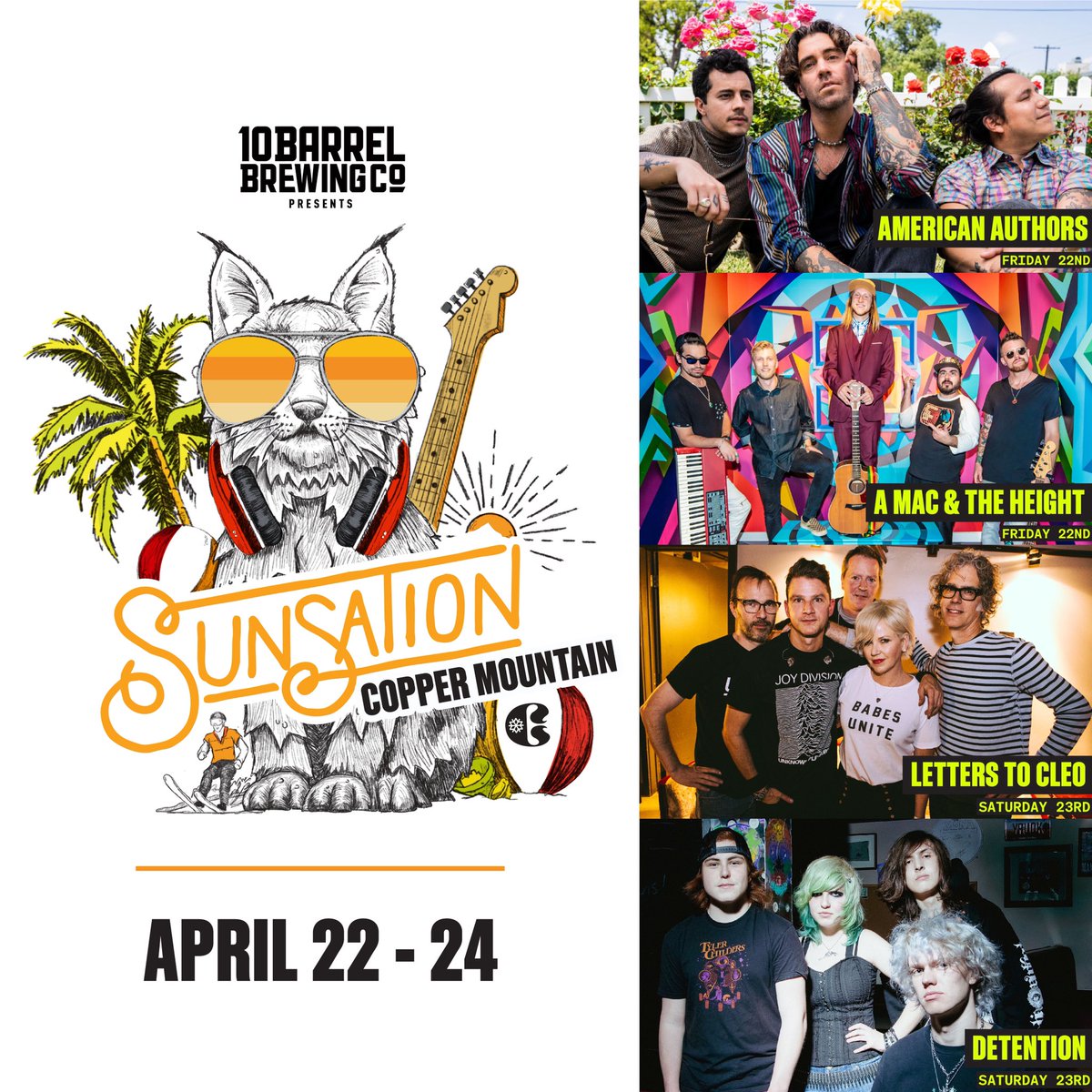 DetentionLive's tweet photo. Next week 4/23. Can’t wait! #Sunsation #coppermountain @RadioFaction @TheColoSound #factionpunk #poppunk #summitco #skithesummit #coloradopunk @LettersToCleo https://t.co/oG7uBD7H8H