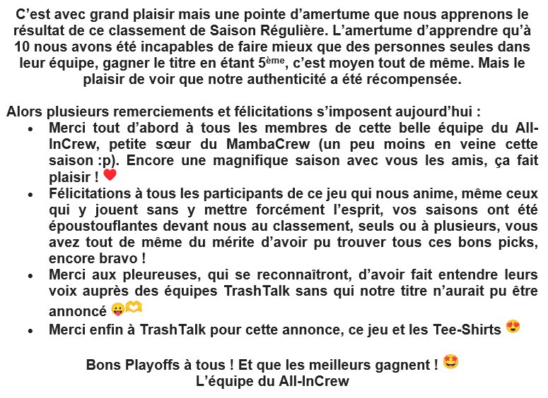 Chère #TTFL,