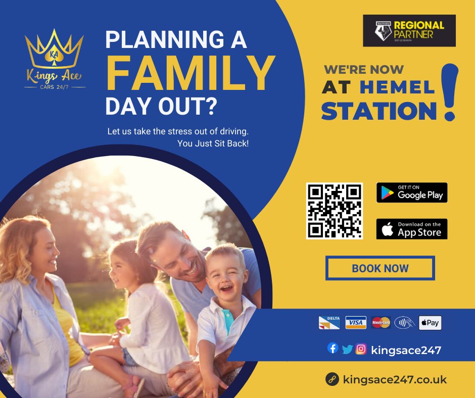 Planning a family day out?
Let us take the stress out of driving.
You Just Sit Back!
Download app or Book online: onelink.to/kingsacecars