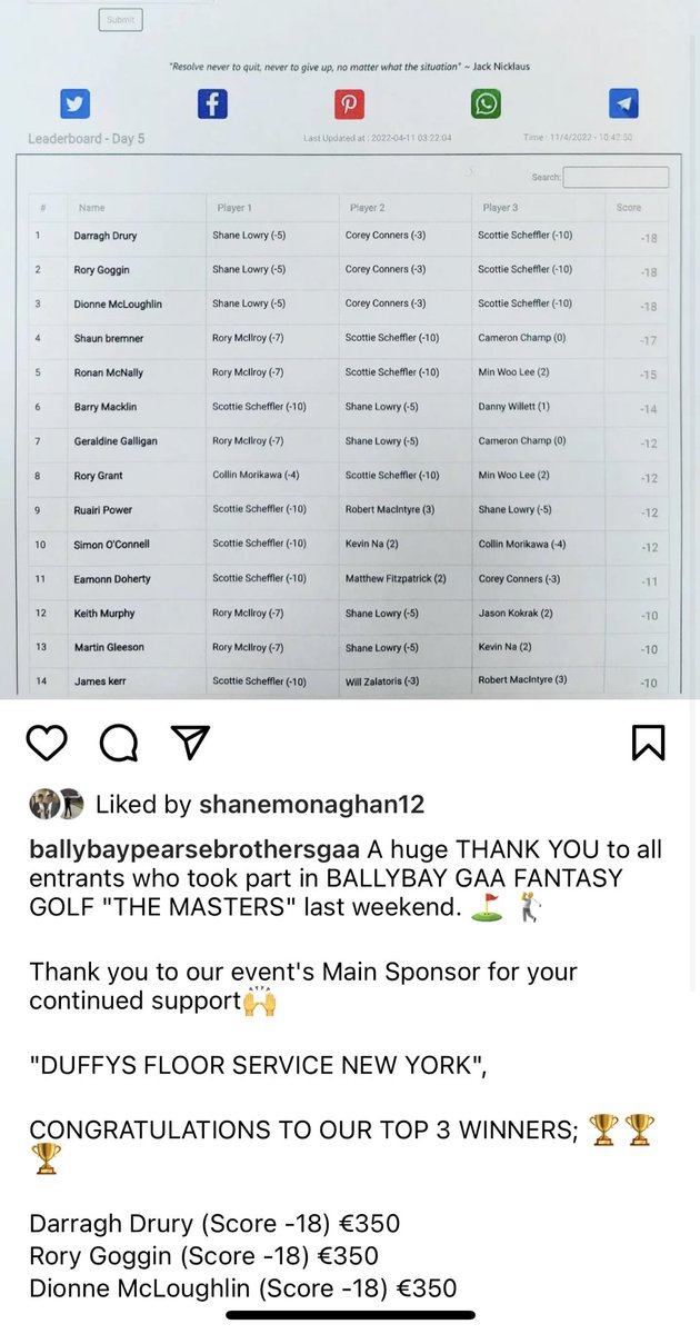 Congratulations to our winners Darragh, Rory and Dionne! Thanks to everyone for their continued support 👏🏼👍🏼