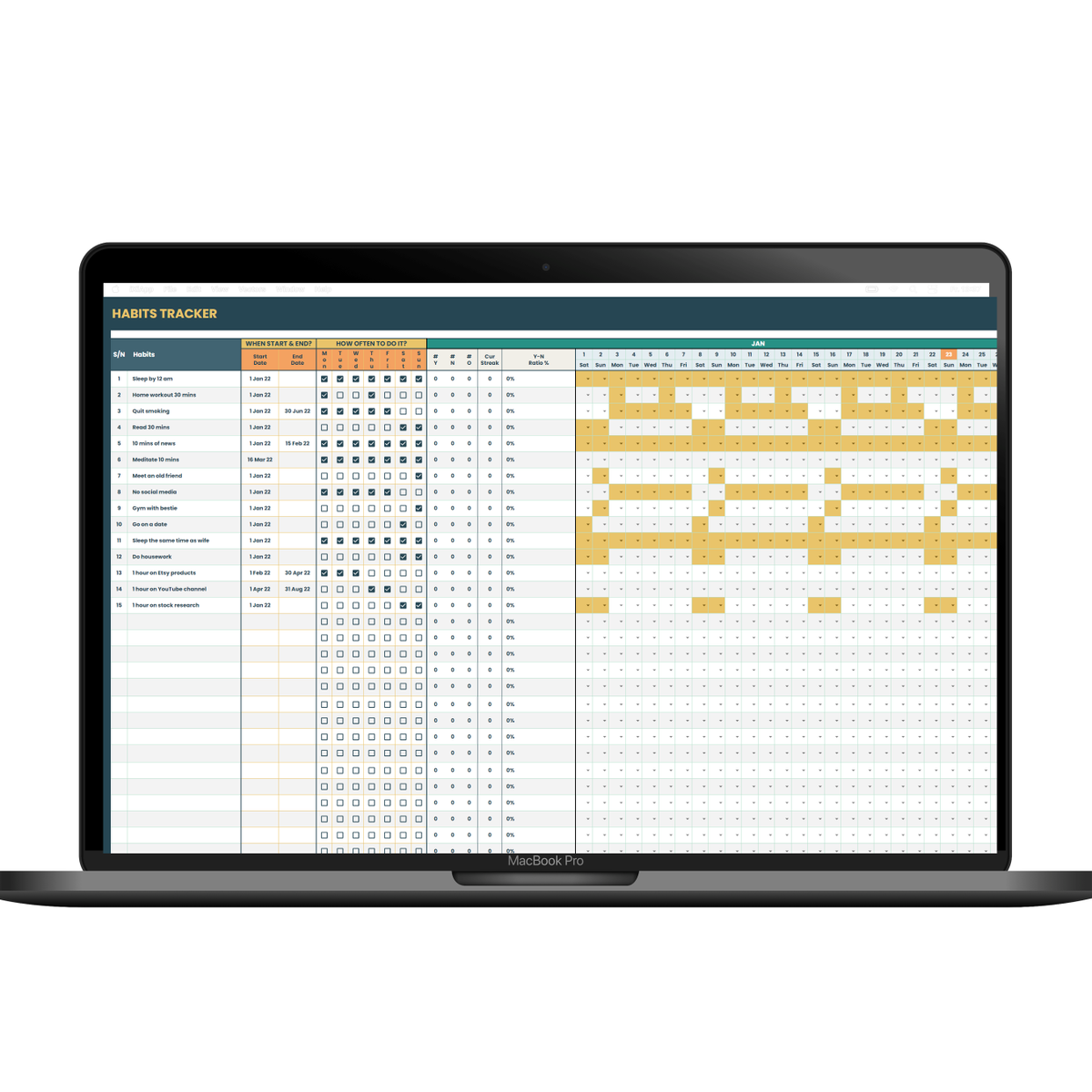 SpreadSheetSoln's tweet photo. The Goals &amp; Habits Tracker Google Sheet helps you achieve your goals by linking them directly to new habits. We made it fun and easy to develop new habits by creating a strong motivation to continue your progress https://t.co/ZG7tbFiktS https://t.co/7CqaXO6dAY
