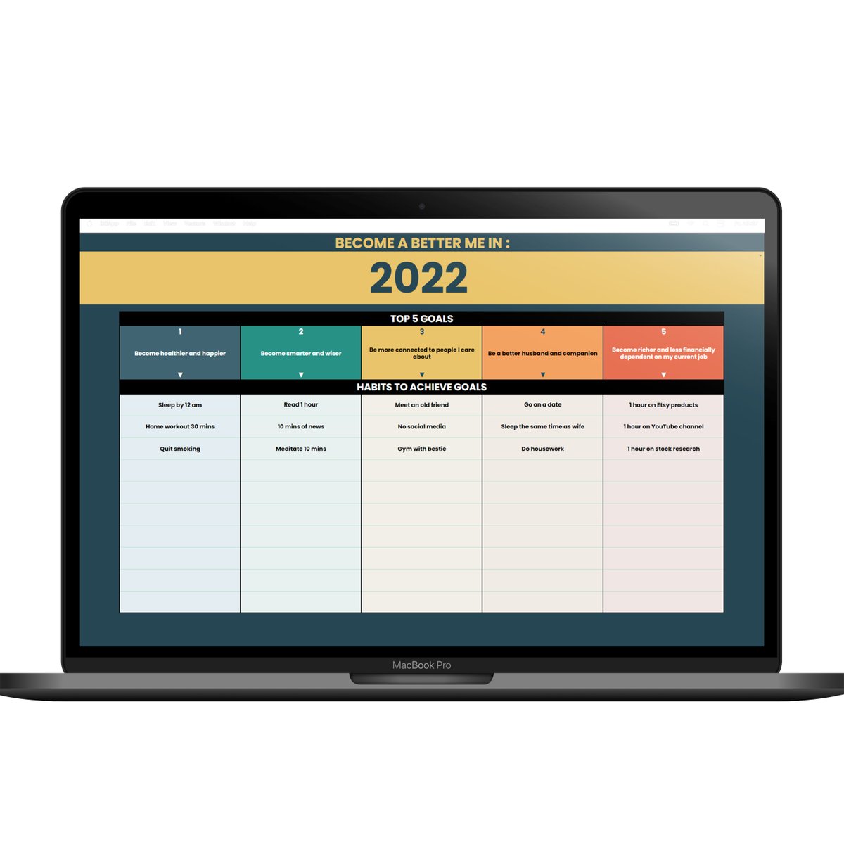 SpreadSheetSoln's tweet photo. The Goals &amp; Habits Tracker Google Sheet helps you achieve your goals by linking them directly to new habits. We made it fun and easy to develop new habits by creating a strong motivation to continue your progress https://t.co/ZG7tbFiktS https://t.co/7CqaXO6dAY
