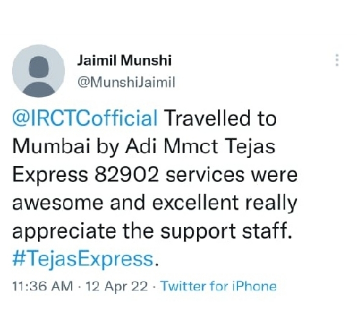 IRCTCofficial's tweet photo. We at #TejasExpress always aspire to make our passenger's travel experience most comfortable. Here are a few passenger feedbacks on Tejas Express services.
#TejasExpress #GoTejasGo https://t.co/beaPR4slYO