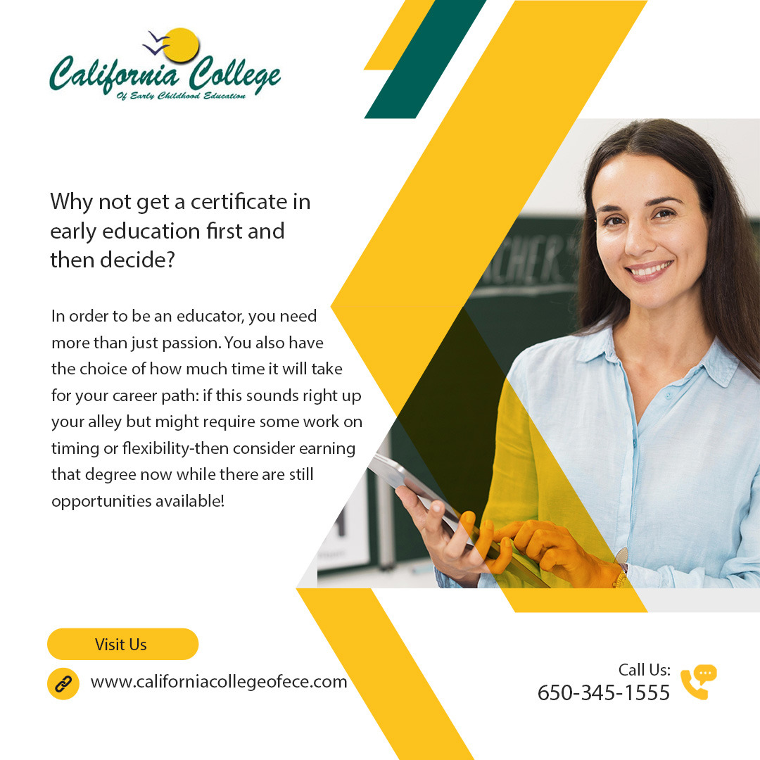 CalEarlyEdu's tweet photo. Why not get a certificate in early education first and then decide? In order to be an educator, you need more than just passion.
Call 650-345-1555 to get your ECE certificate.
#OnlineCoach #Nursery #Kindergarten #Teacher #School #ChildDevelopmentExpert #EducationMatters https://t.co/DZNNAn76ly