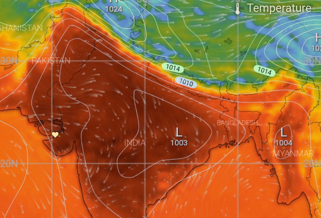 KananRanjit's tweet photo. #WeatherUpdate
#HeatWave like conditions in indian Subcontinent continue next few days.
From North to South
#Jammu - #Punjab to #Telangana
East to West
#WestBengal -#Bihar to #Kutch-#Saurashtra &amp; #Sindh 
#Maximam Temperature 40℃ to 45 ℃ https://t.co/dBW0x1XkU8
