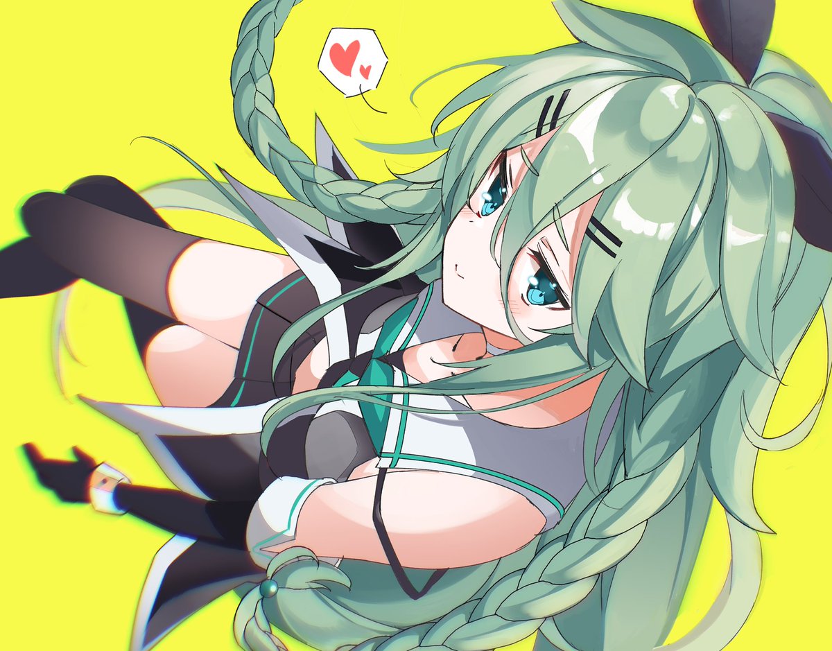 yamakaze (kancolle) 1girl solo long hair serafuku spoken heart braid green neckerchief  illustration images