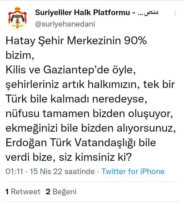 Adam diyor ki,SİZ KİMSİNİZ?
Hatay,Gaziantep,Kilis Valisi, Emniyet Müdürleri,Garnizon komutanları ve Belediye başkanları,bilimum devlet memurları.Adam kalkmış size söylüyor.Siz kimsiniz?Diye soruyor.Cevabı siz bulup vereceksiniz.Sizler,hükümetin değil, TÜRK DEVLETİNİN memurusunuz.