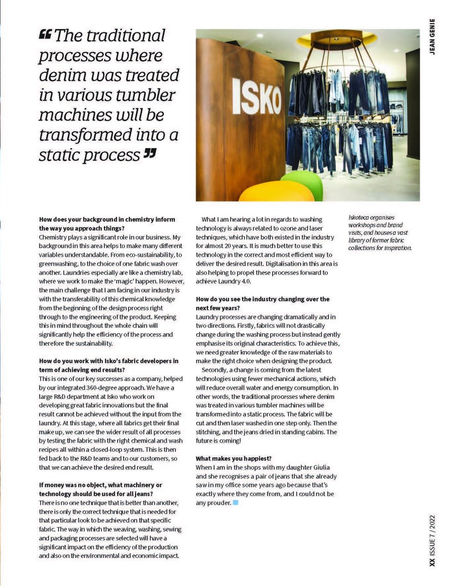We’re proud that our recognized #denim genie is #interviewed for the Inside Denim #magazine. He gives an inside of the importance of #science to develop the #future of denim.