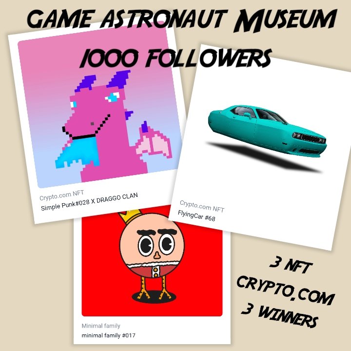 uckyuke's tweet photo. π 1000 followers astronaut Museum π
3 NFT #cryprocomnft 3 winners
β Rules :
1β£ RT Retweets
2β£ Follow @uckyuke
β° 48 Hrs now
#NFTs #Giveaways #NFTGiveaway #CRO #NFTCommunity #nftconsortium #FFTB
#LoadedLion #Crofam
Good luck https://t.co/gXSKVbM7Z9 https://t.co/Pfprv9jAkL