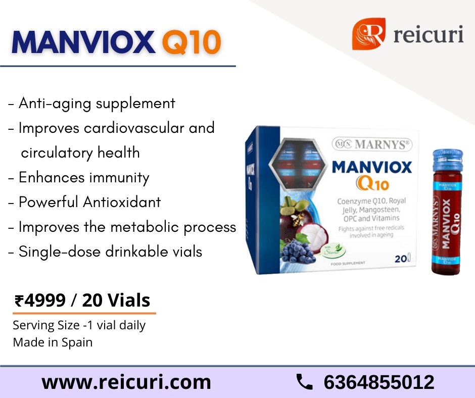 Manviox Q10 - advanced nutricosmetic to help improve heart health and blood sugar regulation. It also reduces the oxidative damage that leads to muscle fatigue, skin damage and brain and lung diseases.

Shop now at: reicuri.com/product/marnys…

#manviox #antiaging #energy #nutrition