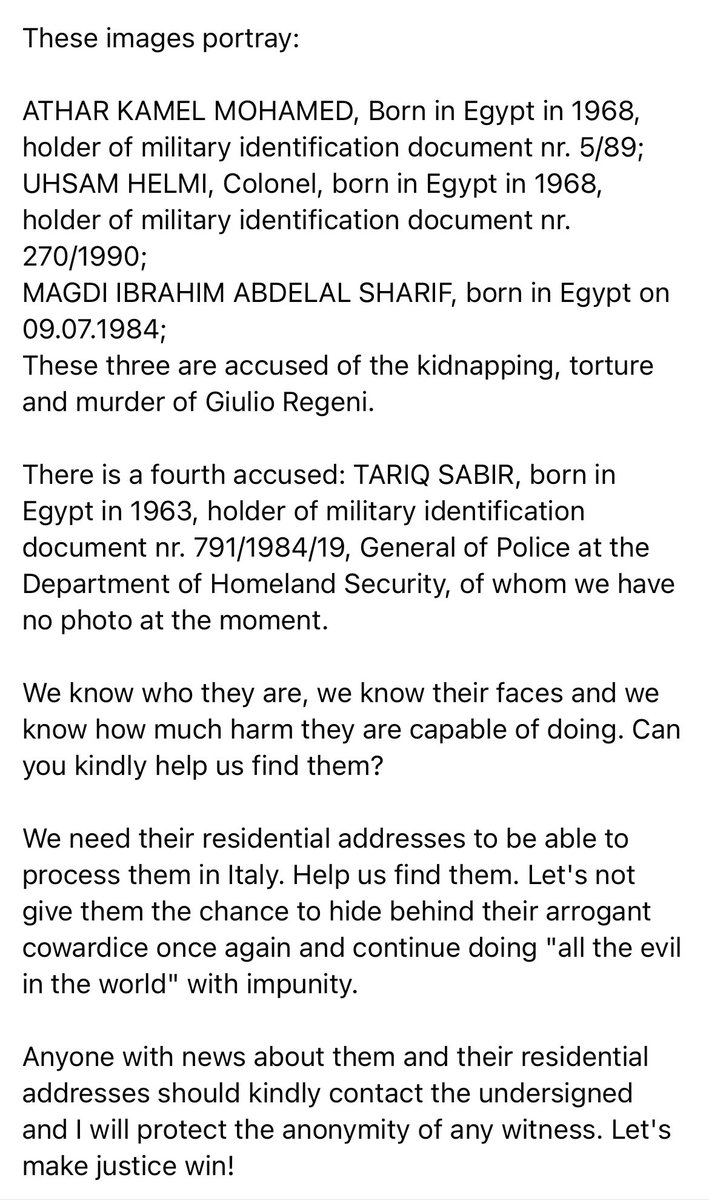 🔴 Appeal by Italian lawyer Alessandra  Ballerini: help us to find them.🔴

#truthandjusticeforGiulio #Regeni 
#truthforGiulioRegeni