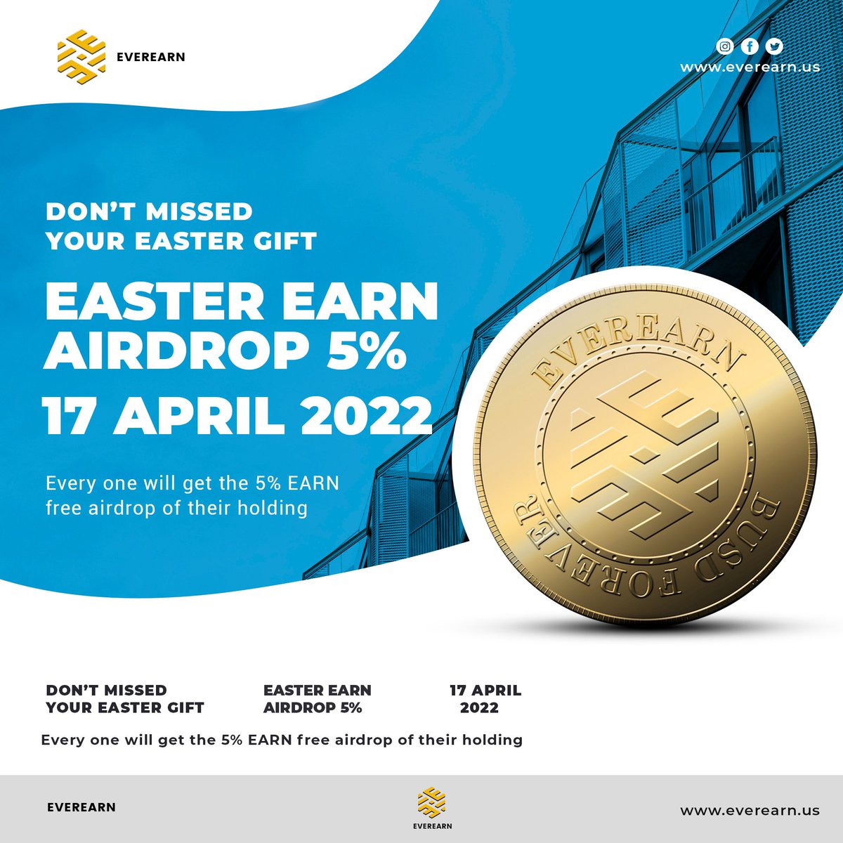 ( To All Holders No Limitation )
 5% Airdrop to all holders without any limitation.
 " April 17, 2022 "
#btc
#crypto
#profit
#nft
#future
#busd