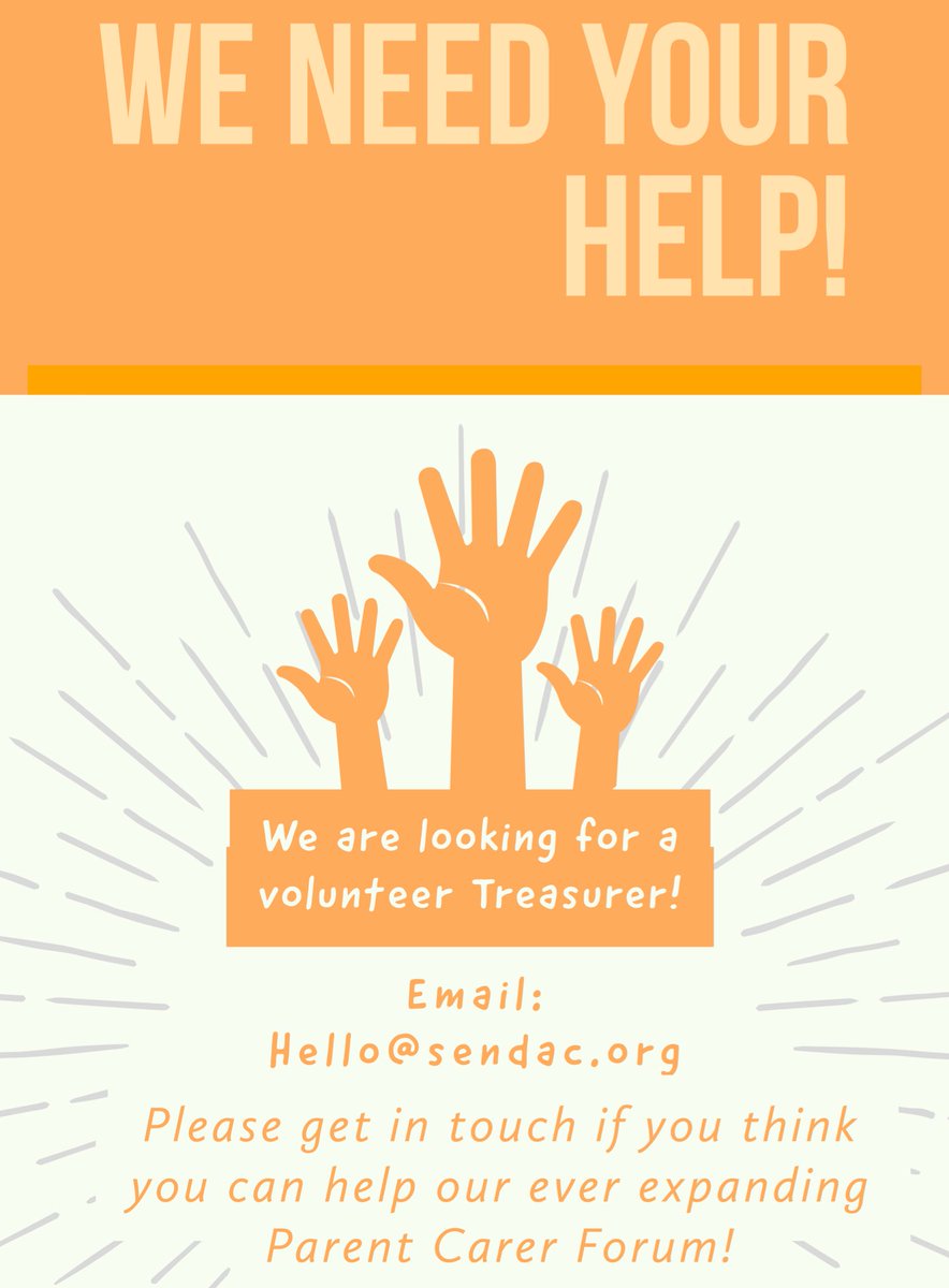 🌟 We need a helping hand! 🌟

Do you want to help Parent Carers shape SEND services around Cumbria? 

SENDAC are seeking to recruit a Treasurer to join our Steering Group!

Please email - Hello@sendac.org  

#parentcarer #parentcarerforum #SEND #SENDservices #Cumbria