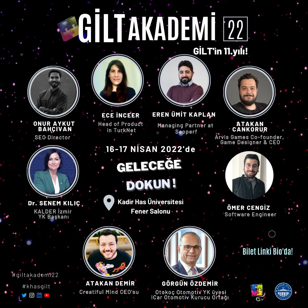 Gilt Akademi'22 16-17 Nisan'da Fener Salonu'nda! 
Yüz yüze gerçekleştirilecek olan Gilt Akademi'22 ile "Geleceğe sen de dokun" ⭐

NFT'den dijitalleşmeye,liderlikten yapay zekaya kadar birçok konunun derinlerine ineceğiz.🦾
Biletler Biletino'da biletino.com/e-fku
