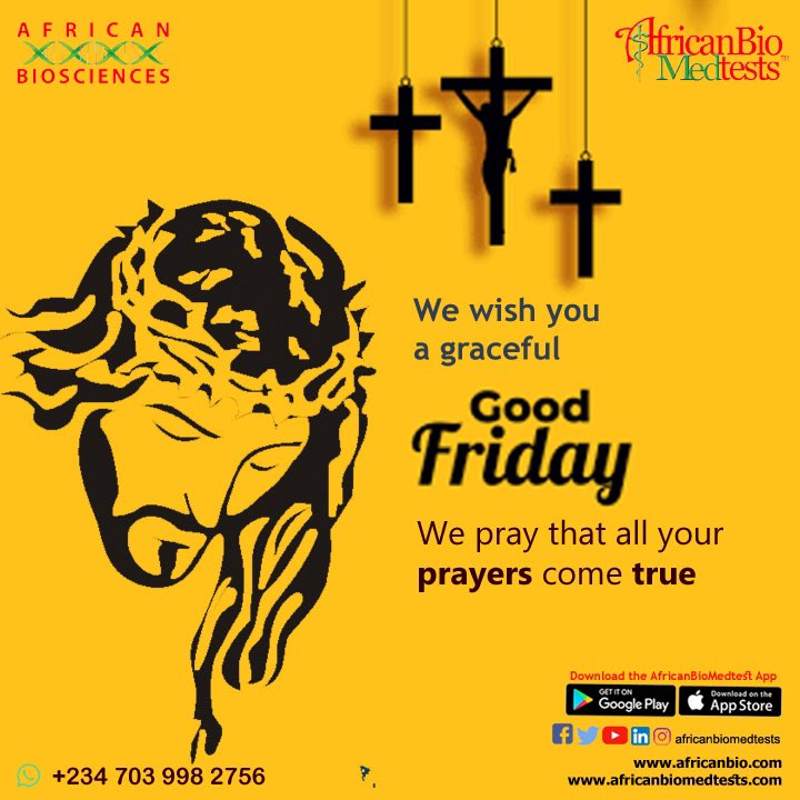 africanbioltd's tweet photo. We wish the Lord will keep you in his loving care now and always.
Happy Good Friday!
 #Africanbio #goodfriday #dnatesting #molecularbiology #scienceandtechnology https://t.co/gI1AAZKiT4