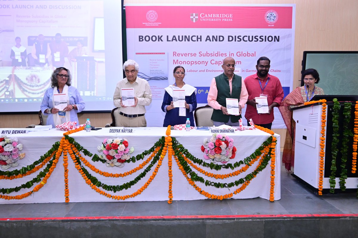 TweetIHD's tweet image. Book release and discussion on “Reverse Subsidies in Global Monopsony Capitalism: Gender, Labour and Environmental Injustice in Garment Value Chains” organised by Cambridge University Press India during 62nd ISLE Pre-Conference event at @iitroorkee  
#ISLE2022 #econconference