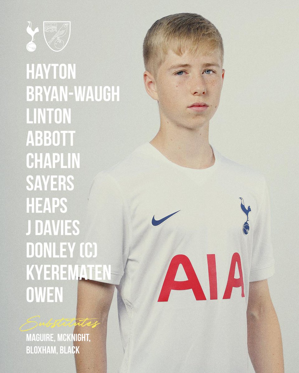 SpursOfficial's tweet image. Here's our U18s' line-up for today's clash with @NorwichCityFC at Hotspur Way (KO 12pm UK)...