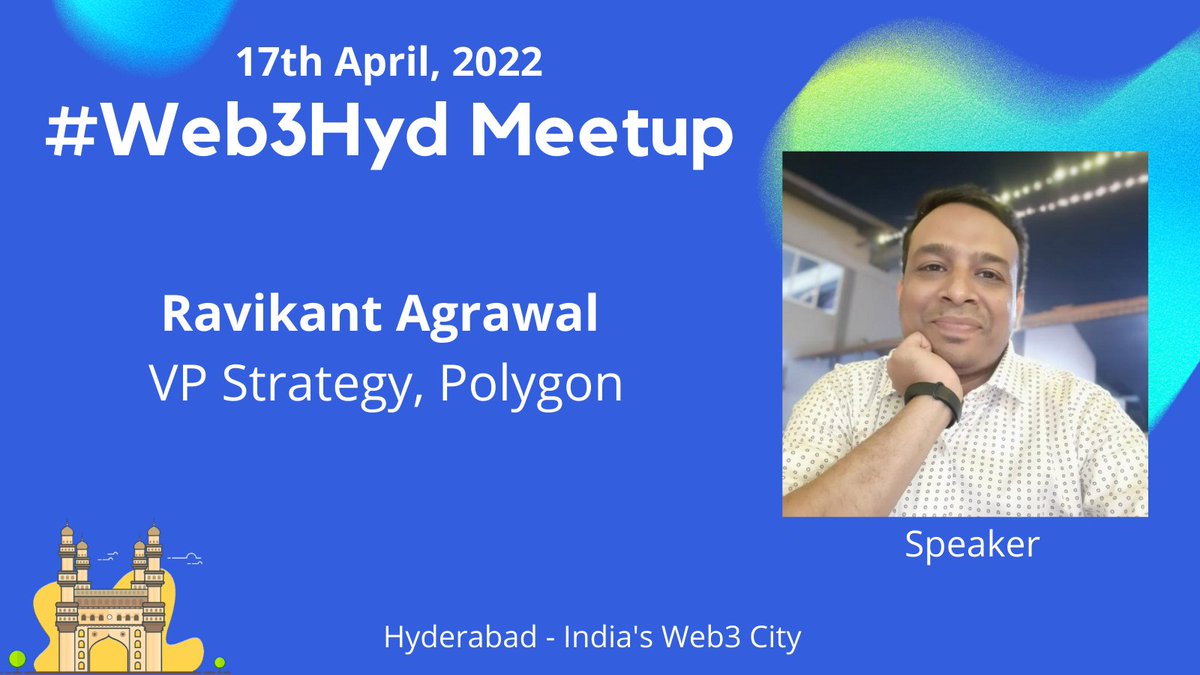web3hyd's tweet photo. We are excited to host @ravikantagrawal as our second speaker for the upcoming #Web3Hyd meetup.

Ravikant heads strategy and partnerships at @0xPolygon.

Registration is mandatory to attend. Link: https://t.co/k9iCSNYPPR
RT to spread the word. Follow for Web3 updates. https://t.co/8IMbCVPGjA