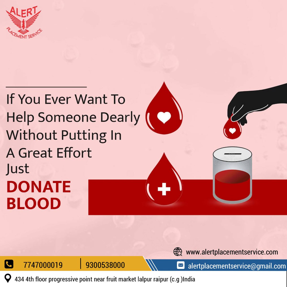 alert_placement's tweet image. If you ever want to help someone dearly 
without putting in a great effort just Donate Blood🩸🩸
.
.
#alertplacement #placementservice #jobsalert #cgjobs #job4u #motivational #placementcamp #raipur #morraipur #best