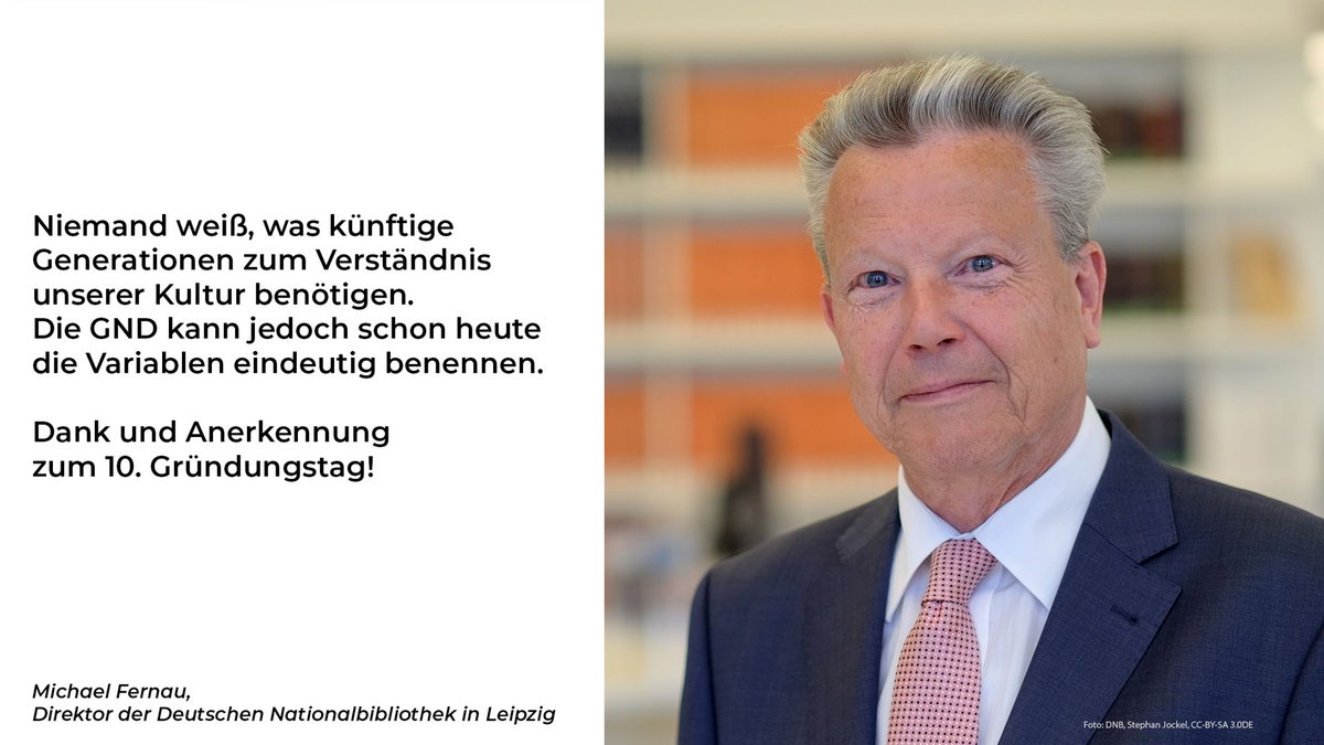 Gemeinsame Normdatei (@gndnet) on Twitter photo Der heutige Gruß zu #10JahreGND kommt von Michael Fernau, Direktor <a href="/DNB_Aktuelles/">Deutsche Nationalbibliothek</a> in Leipzig. Der heutige Gruß zu #10JahreGND kommt von Michael Fernau, Direktor <a href="/DNB_Aktuelles/">Deutsche Nationalbibliothek</a> in Leipzig.