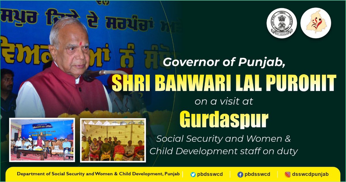 pbdsswcd's tweet photo. Staff of Department of Social Security and Development of Women and Children attended the event where Governor Banwarilal Purohit presided over a meeting of sarpanches in Gurdaspur.
#governmentofpunjab #governor #sswcd https://t.co/2EhVkEVETA