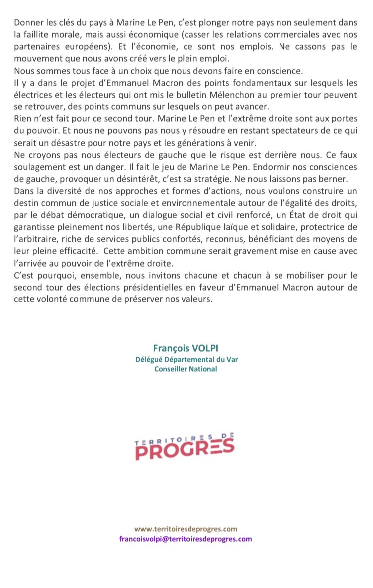 VolpiFrancois's tweet photo. Nous sommes face à notre destin, mobilisons-nous le 24 avril pour @EmmanuelMacron 
#JeVote https://t.co/HTOivtycyp