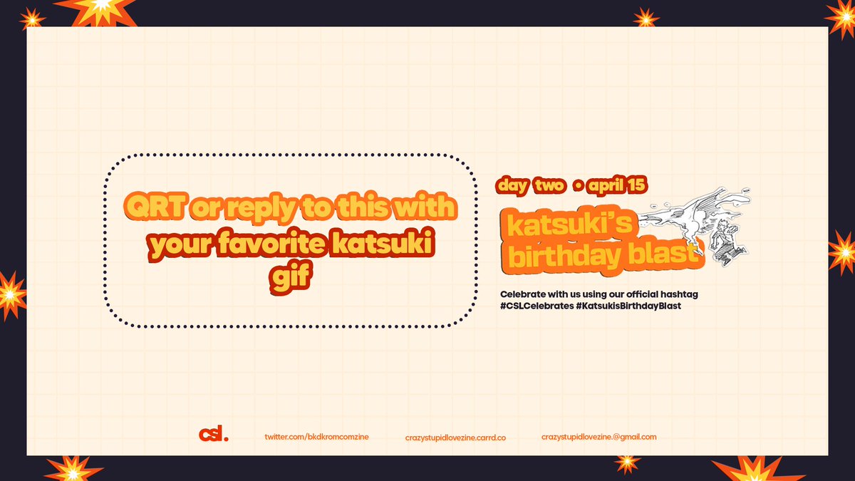 bkdkromcomzine's tweet photo. ๐ฅ๐งจ๐งก Day 2
Join the fun by simply replying to this or QRT-ing this with your favorite Katsuki manga panel!
#CSLCelebrates #KatsukisBirthdayBlast https://t.co/em6NrCYpDH
