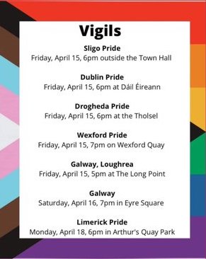 GazeGaySE's tweet photo. Vigils for the horrific loss of Michael Snee &amp; Aidan Moffitt in #Sligo are being held around Ireland. 

#Wexford Quay, 7pm Friday 15th April.

#Wexfordhour 
#MichaelSneeAidanMoffitt

# BeSafe https://t.co/6BJDMVhQhN