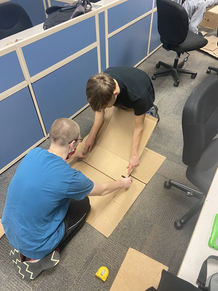 PLTW POE student are loving the cardboard furniture design challenge. They made scaled prototype and now they are working on the full size prototypes. How many of these will be able to hold me? <a href="/MCHSDistrict111/">MCHS District #111</a> <a href="/CteMchs/">MCHS CTE</a>