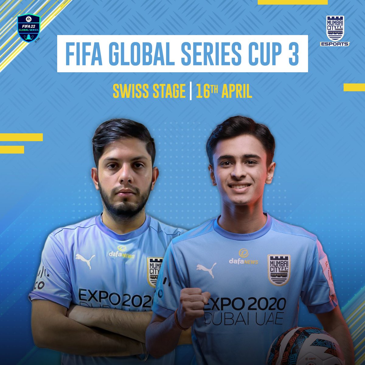 MumbaiCityFC's tweet photo. 𝙏𝙞𝙢𝙚 𝙩𝙤 𝙥𝙡𝙖𝙮 𝙩𝙝𝙚 𝙜𝙖𝙢𝙚 🎮

Our #eIslanders Saksham 'Sakky' Rattan &amp; Siddh 'jenasidfc' Chandarana are all set to take on the best in South Asia as they get ready for FGS Cup 3 starting tomorrow! 💪

Send in your wishes for the duo 👇 

#AamchiCity #MumbaiCity 🔵 https://t.co/RnmvndOsnK