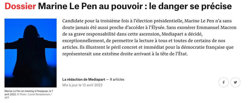 Le Pen au pouvoir: le danger se précise. Tous les articles du dossier spécial de @mediapart en accès libre. ▶️ mediapart.fr/journal/france…