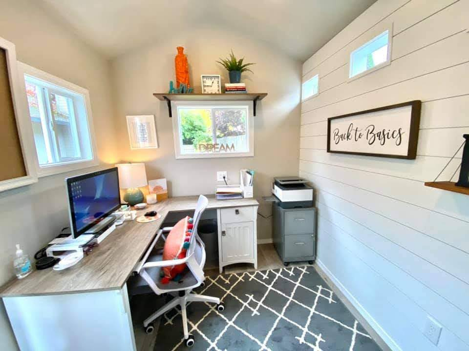 tuffshed's tweet photo. You can't judge a shed by the exterior. This little shed makes one excellent home office, finished to match the owner's style and workspace needs. https://t.co/Mbeu67hEBj