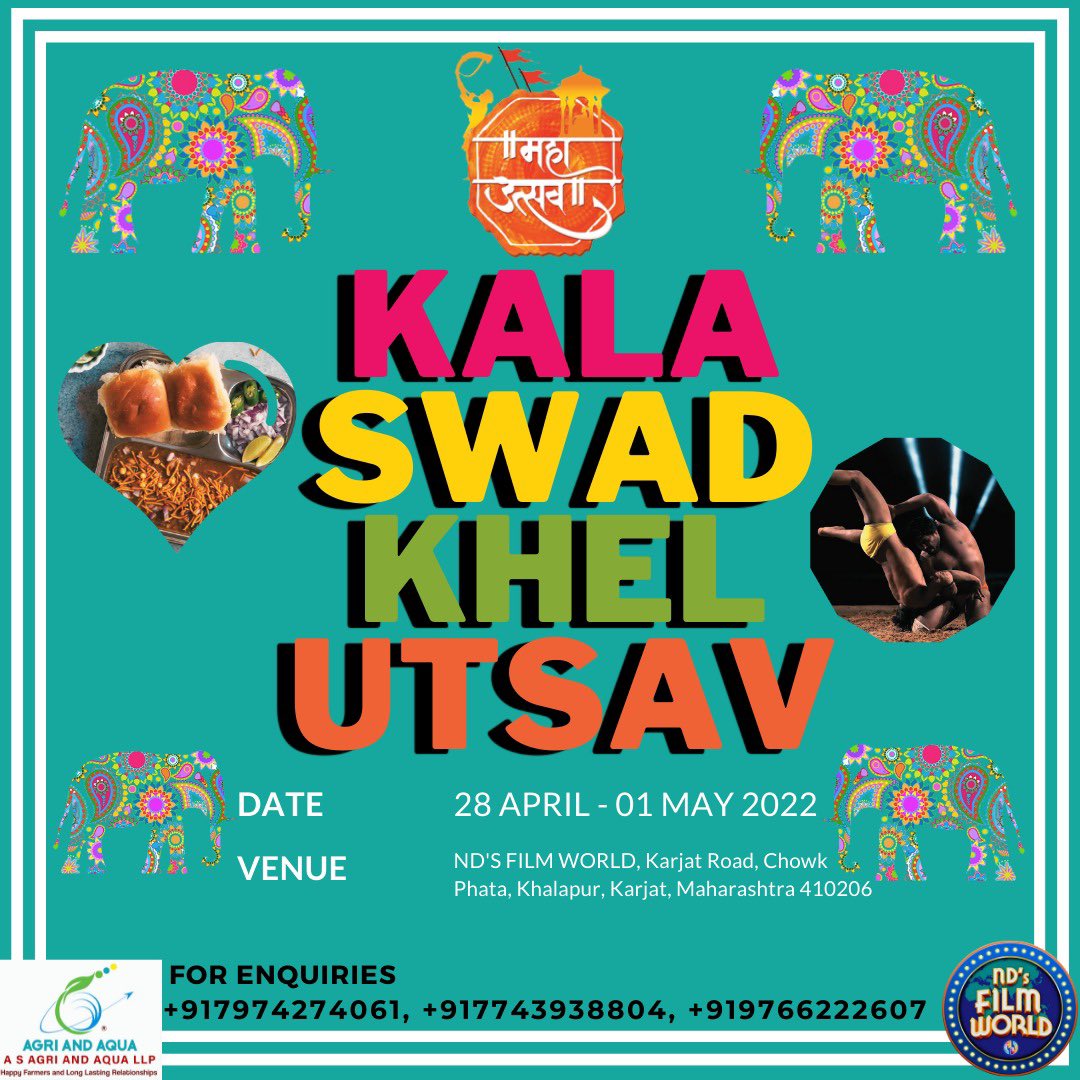 Let's Celebrate the art, culture, tradition, taste and colours of Maharastra exclusively at ND’s Film World MahaUtsav ￼

महाराष्ट्राची गौरव गाथा, चला एन डी ला ￼

Join us from 28th April to 01 May 2022

#mahautsav #ndsfilmworld #nitinchandrakantdesai #maharashtradiwas