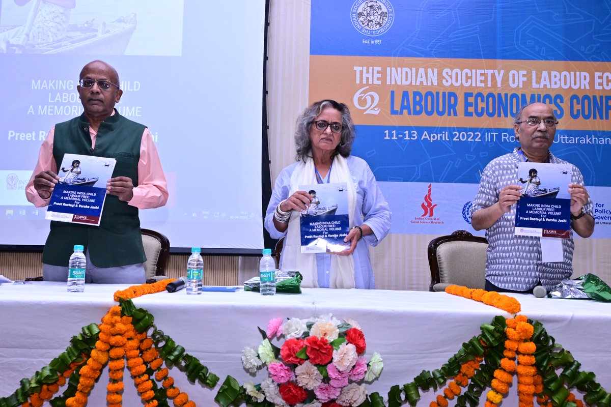 TweetIHD's tweet image. Book Release titled &quot;Making India Child Labour Free: A Memorial Volume for Preet Rustagi and Varsha Joshi&quot;, edited by Ritu Dewan and Dev Nathan during 62nd ISLE Pre-Conference events at @iitroorkee 
#ISLE2022 #econconference #laboureconomics