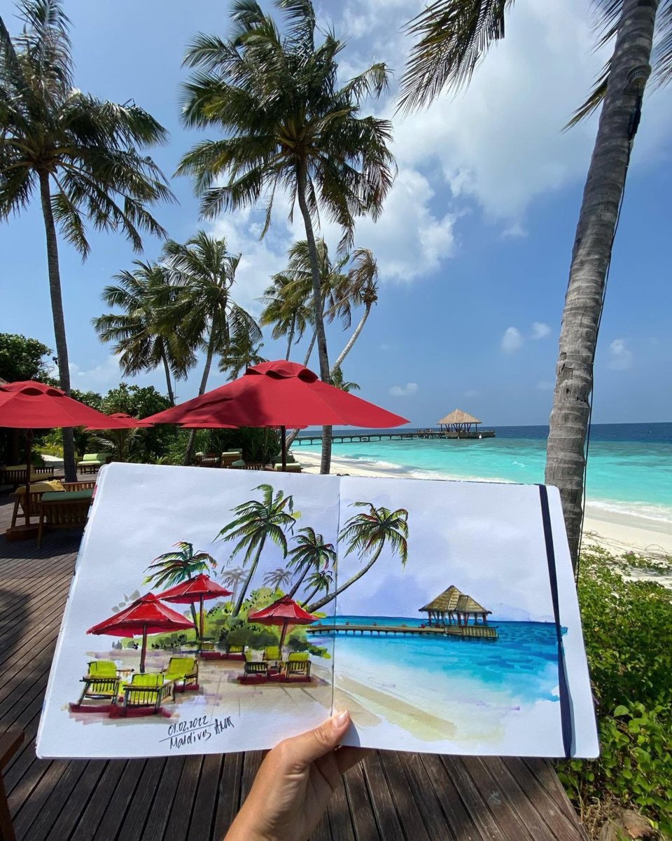reethifaru's tweet photo. Happy World Art Day! Art is a form of free expression and relaxation from your busy schedule. Take a break and unleash your creativity! 

Photo credits: @dreamdrinkdraw
.
.
.
#worldartday #reethifaruresort #reethifaru #maldives #malediven #drawings #art https://t.co/pi6SfgxB70
