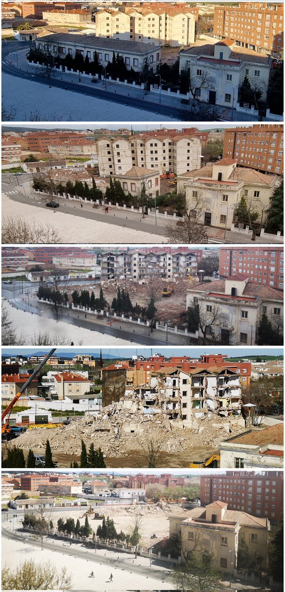 Reixel_ms's tweet photo. A falta del derribo del último de los edificios de las viviendas militares colindantes a la Puerta de Toledo de Ciudad Real, este es el proceso de como se han ido demoliendo los otros bloques. @AYTO_CIUDADREAL @wikiCR https://t.co/qcySHybr2U https://t.co/xqI0W8FuW4