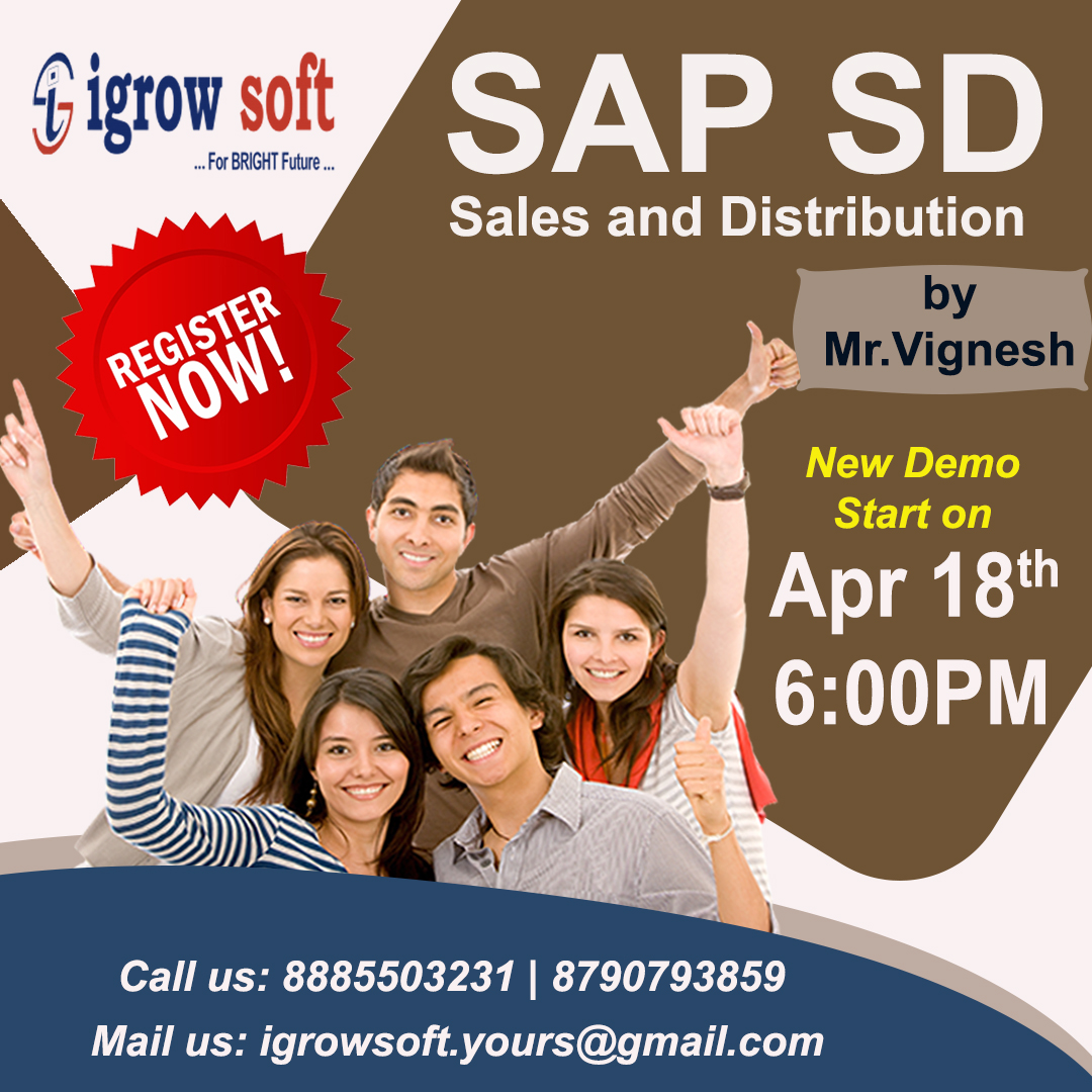 igrowsoftindia's tweet image. Register Now SAP SD training New Demo Start on 18th Apr 6:00pm
visit: igrowsoft.com/sap-sd-trainin…
Call us: 8885503231
Mail us: 16:46 15-04-202216:46 15-04-2022
#sapsdtraininginhyderabad #sapsdtrainingonline
#sapsdonlinetraininginhyderabad #sapsdtrainingmaterialpdf
#sapsdtraining