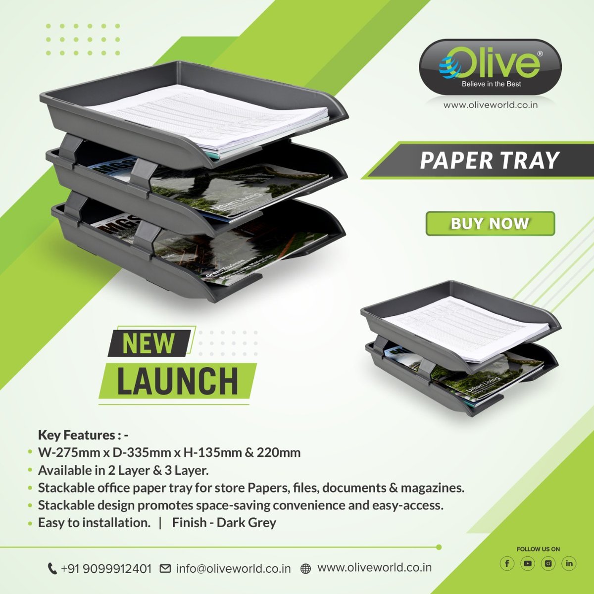 With the help of OLIVE's new launch Foldy paper Tray you can maintain your desk clean and neat!! @OLIVESURAT #olivekitchen #papertray #officeaccessories #ArchitecturalHardware @HBLFShow  #HardwareSupplier #GandhinagarExhibition #May2022Exhibition #kitchentrolly