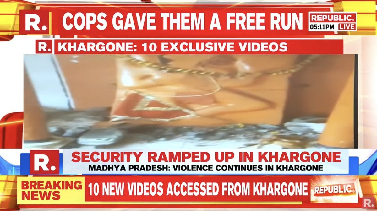 republic's tweet photo. #RamNavamiToolkit | Explosive videos of the Khargone riots and the free run given to the rioters accessed by Republic; Watch the ultimate provocation plot unravel in Republic's SIT probe here - https://t.co/NwzOWuhyXd https://t.co/OOUcOleIir