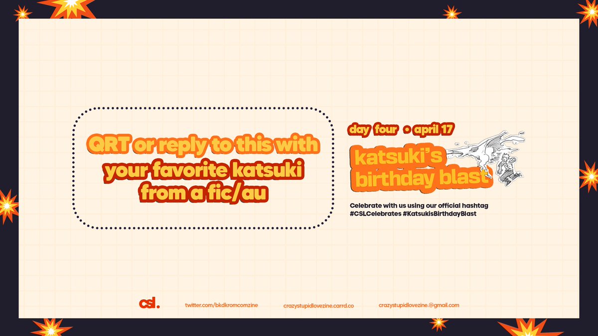 bkdkromcomzine's tweet photo. ๐ฅ๐งจ๐งก Day 4
Join the fun by simply replying to this or QRT-ing this with your favorite Katsuki manga panel!
#CSLCelebrates #KatsukisBirthdayBlast https://t.co/RgzmwBP8tA