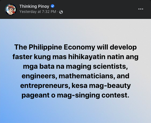 denkenistdanken's tweet photo. The Philippine economy will develop faster kung mashihikayatin natin yung mga taong katulad ni RJ Nieto na maghanap ng trabahong marangal kesa maging enabler ng mga pulitikong magnanakaw, sinungaling, at mamamatay-tao.
#ThinkingPinoy #ThinkingPinoyBobo #NeverAgain https://t.co/sxixNgs3DE