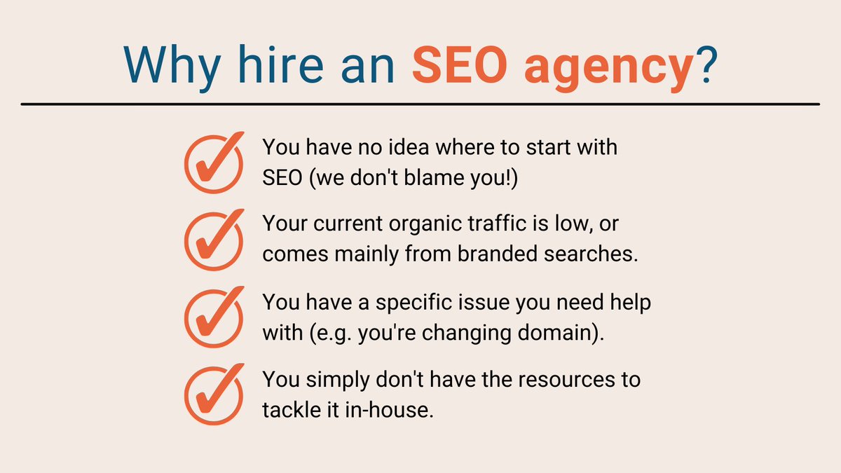 🤔Why hire an SEO agency?🤔

There are 100s of answers to this question, but most generally it's because you're looking to take the next step with your growth, and you need some specialist help to kickstart your SEO (it can be tricky!)