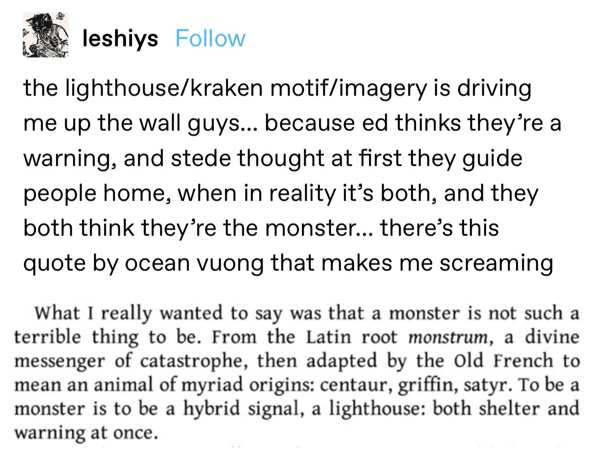 THIS TUMBLR POST ABOUT THE LIGHTHOUSE AND THE KRAKEN HAS DESTROYED ME