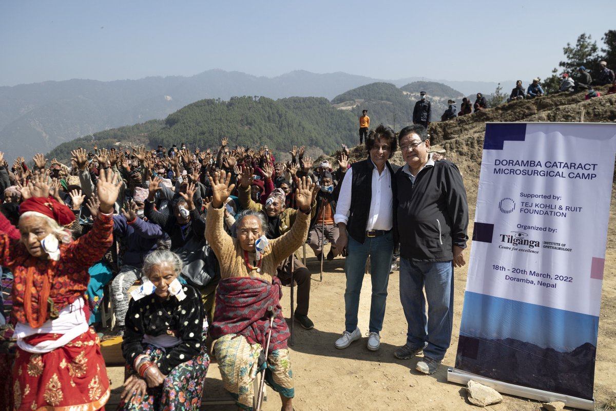 mrtejkohli's tweet photo. Mr Kohli and Dr Ruit, co-founders of the #TejKohliandRuitFoundation share a moment after removing the patches-off 333 patients in #Doramba, Nepal. #Cataracts #Happiness #TejKohliRuit #SeeingAgain #2030insight #Vision #Joy #TejTalks https://t.co/UTtI2H3Koa